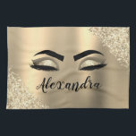 Gold Glitter Sparkle Eyelashes Monogram Name Tea Towel<br><div class="desc">Gold Faux Foil Metallic Sparkle Glitter Brushed Metal Monogram Name and Initial Eyelashes (Lashes),  Eyelash Extensions and Eyes Kitchen Towel. The design makes the perfect sweet 16 birthday,  wedding,  bridal shower,  anniversary,  baby shower or bachelorette party gift for someone looking for a trendy cool style.</div>