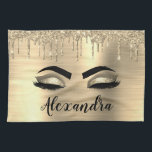 Gold Glitter Sparkle Eyelashes Monogram Name Tea Towel<br><div class="desc">Gold Faux Foil Metallic Sparkle Glitter Brushed Metal Monogram Name and Initial Eyelashes (Lashes),  Eyelash Extensions and Eyes Kitchen Towel. The design makes the perfect sweet 16 birthday,  wedding,  bridal shower,  anniversary,  baby shower or bachelorette party gift for someone looking for a trendy cool style.</div>