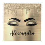 Gold Glitter Sparkle Eyelashes Monogram Name Tile<br><div class="desc">Gold Faux Foil Metallic Sparkle Glitter Brushed Metal Monogram Name and Initial Eyelashes (Lashes),  Eyelash Extensions and Eyes Decorative Tile. The design makes the perfect sweet 16 birthday,  wedding,  bridal shower,  anniversary,  baby shower or bachelorette party gift for someone looking for a trendy cool style.</div>