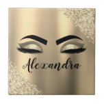 Gold Glitter Sparkle Eyelashes Monogram Name Tile<br><div class="desc">Gold Faux Foil Metallic Sparkle Glitter Brushed Metal Monogram Name and Initial Eyelashes (Lashes),  Eyelash Extensions and Eyes Decorative Tile. The design makes the perfect sweet 16 birthday,  wedding,  bridal shower,  anniversary,  baby shower or bachelorette party gift for someone looking for a trendy cool style.</div>