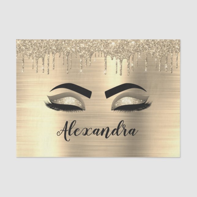 Gold Glitter Sparkle Eyelashes Monogram Name Tissue Paper (Front)
