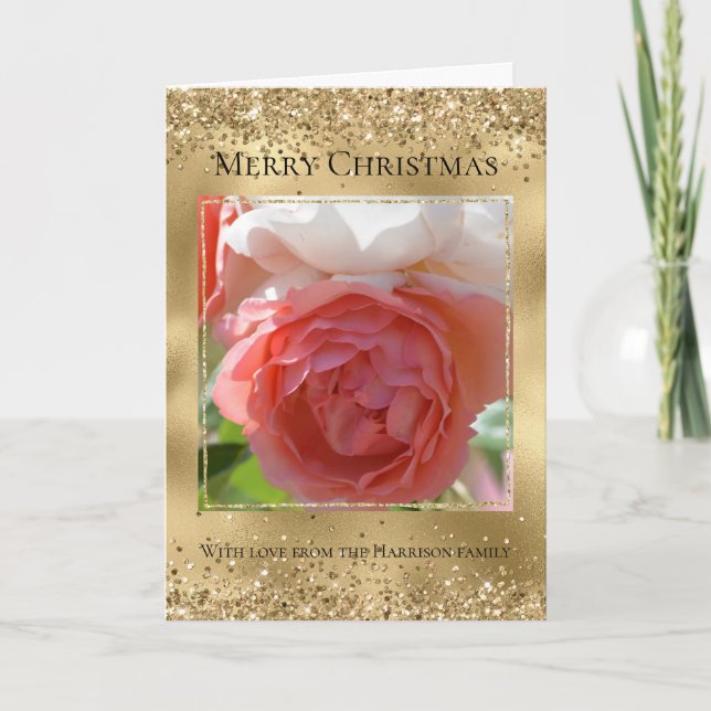 Gold Glitter Sparkle Glam Personalised Photo   Card (Front)