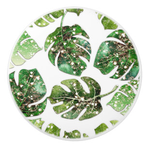 Gold Glitter Sparkle Glam Tropical Leaves Chic Ceramic Knob