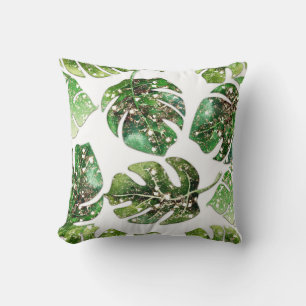 Gold Glitter Sparkle Glam Tropical Leaves Summer Cushion