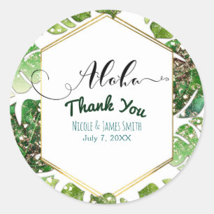 Gold Glitter Sparkle Glam Tropical Leaves Wedding Classic Round Sticker