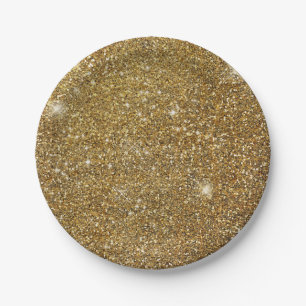 Gold Glitter Sparkle Glittery Sparkly Pretty Paper Plate