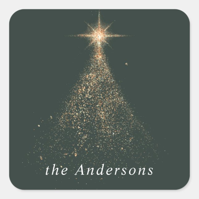 Gold glitter sparkle green modern Christmas Holida Square Sticker (Front)