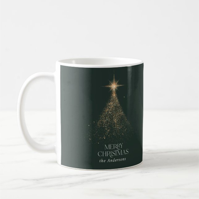 Gold glitter sparkle green modern Christmas photo Coffee Mug (Left)