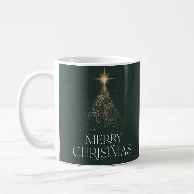 Gold glitter sparkle green modern Christmas photo  Coffee Mug (Left)