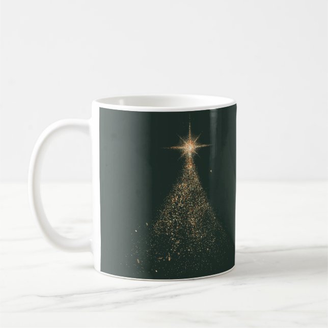 Gold glitter sparkle green modern Christmas photo  Coffee Mug (Left)