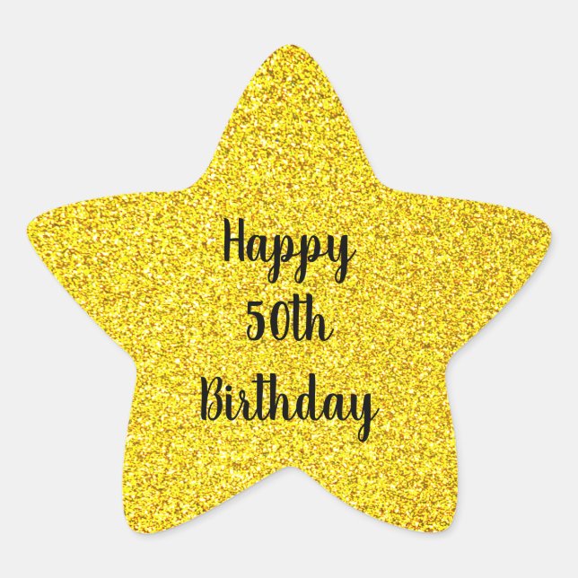 Gold Glitter Sparkle Happy Custom Age 50 Birthday Star Sticker (Front)