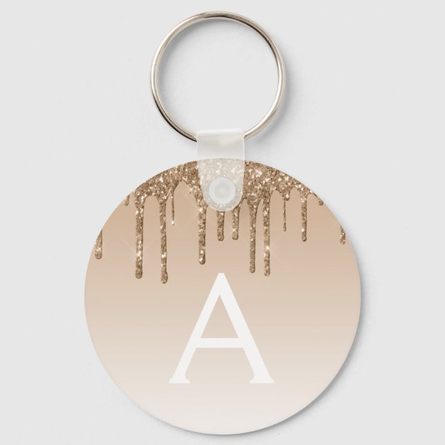Gold Glitter & Sparkle Luxury Monogram Key Ring (Front)