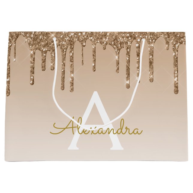 Gold Glitter & Sparkle Luxury Monogram Large Gift Bag (Front)