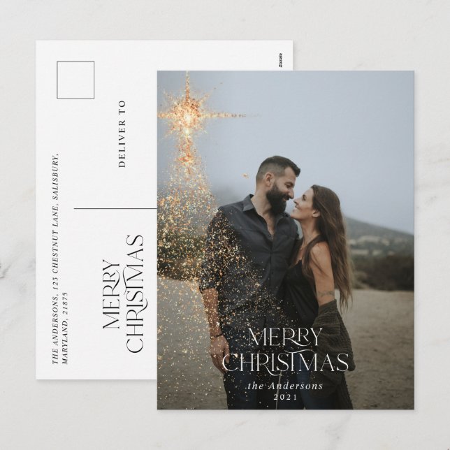 gold glitter sparkle merry Christmas photo Holiday Postcard (Front/Back)