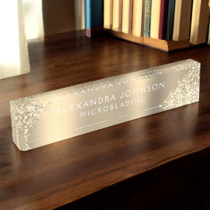 Gold Glitter Sparkle Microblading Brows Salon Nameplate