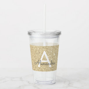 Gold Glitter & Sparkle Monogram Birthday Acrylic Tumbler