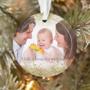 Gold Glitter Sparkle Personalised Photo Ornament