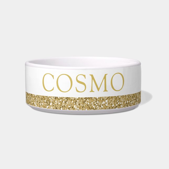 Gold Glitter Sparkle Pet Name Bowl (Front)