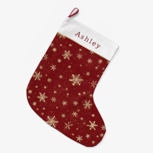 Gold Glitter Sparkle Snowflakes Christmas Large Christmas Stocking
