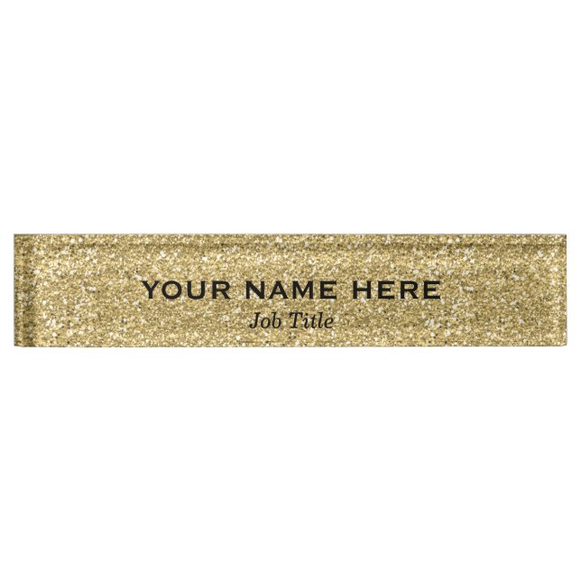 Gold Glitter Sparkle Trendy Glam Personalised Nameplate (Front)