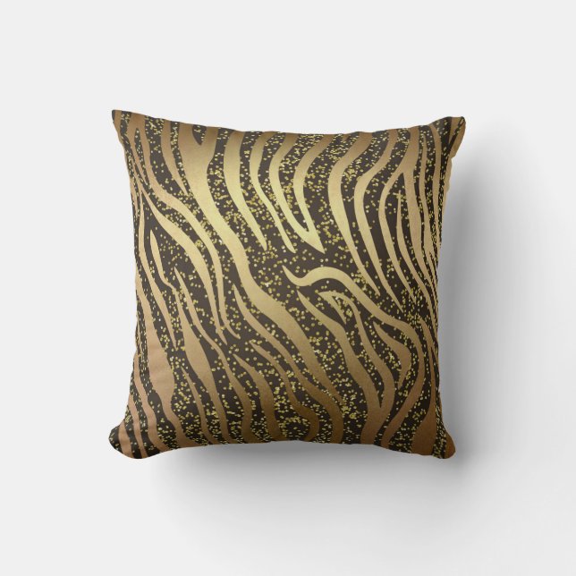 Gold Glitter Sparkle Zebra Jungle Safari Glam Cushion (Front)