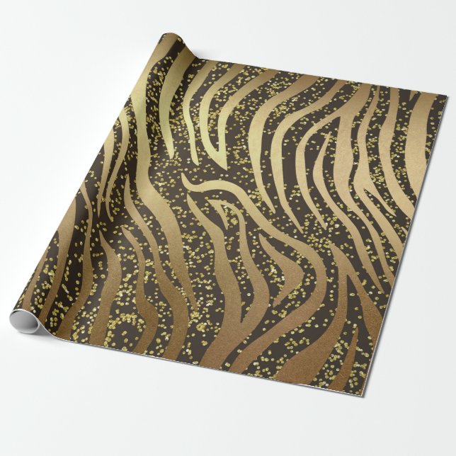 Gold Glitter Sparkle Zebra Jungle Safari Glam Wrapping Paper (Unrolled)