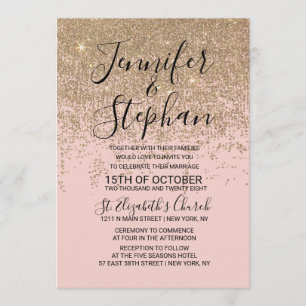 Gold Glitter Sparkles Blush Pink Wedding Invitation