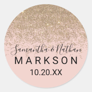 Gold Glitter Sparkles Blush Pink Wedding Stickers