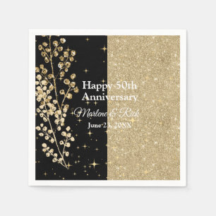 Gold Glitter Sparkles Elegant Black Calligraphy  Napkin