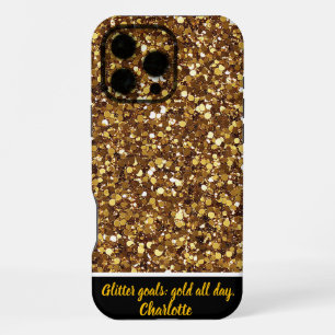 Gold glitter sparkles in the sun iPhone 16 pro max case