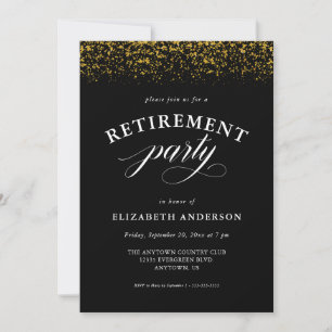 Gold Glitter Sparkles Script Retirement Party Invitation