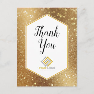 Gold Glitter Sparkles Thank You Logo Business Postcard