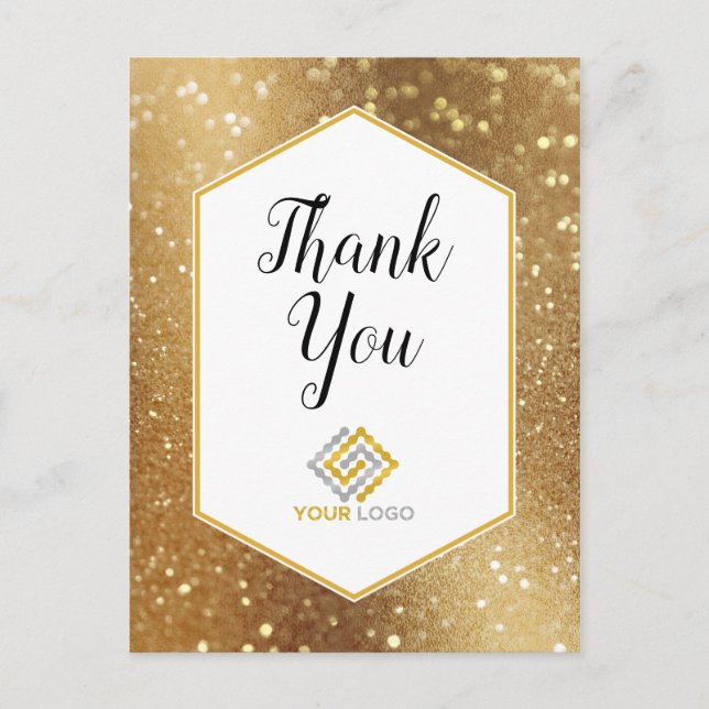 Gold Glitter Sparkles Thank You Logo Business Postcard (Front)