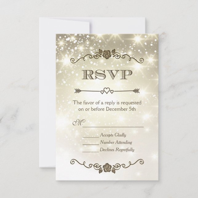 Gold Glitter Sparkles Wedding RSVP Card (Front)