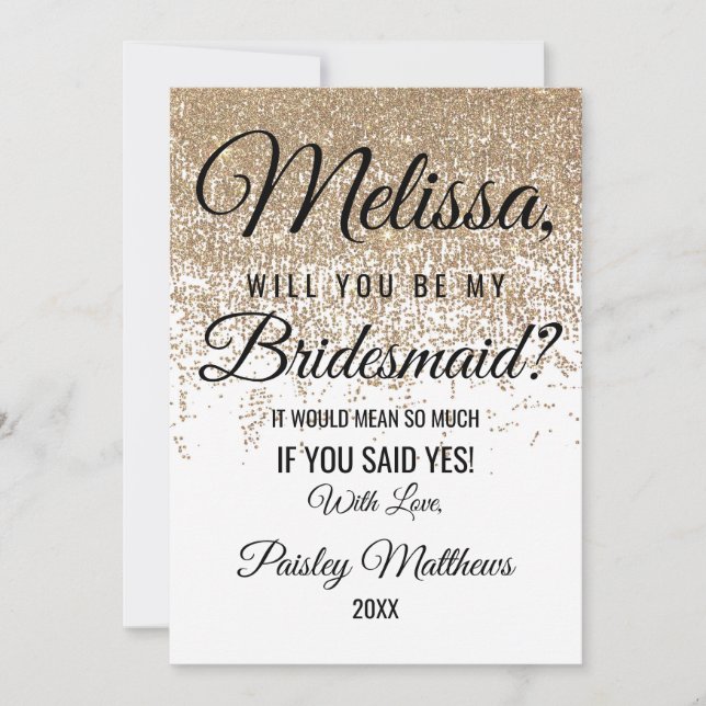 Gold Glitter Sparkles White Bridesmaid Invitation (Front)