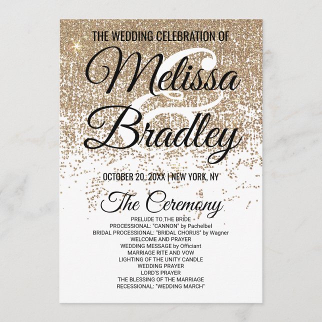 Gold Glitter Sparkles White Programs Programme (Front)