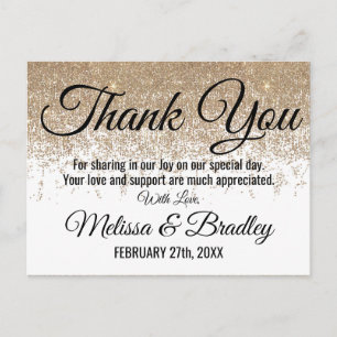 Gold Glitter Sparkles White Thank You Postcard