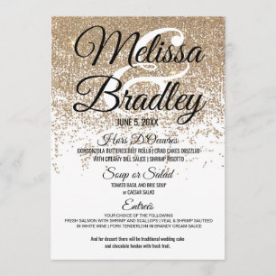 Gold Glitter Sparkles White Wedding Menu
