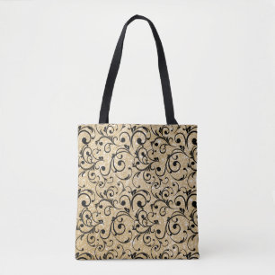 Gold Glitter Sparkles with Royal Floral Pattern Tote Bag