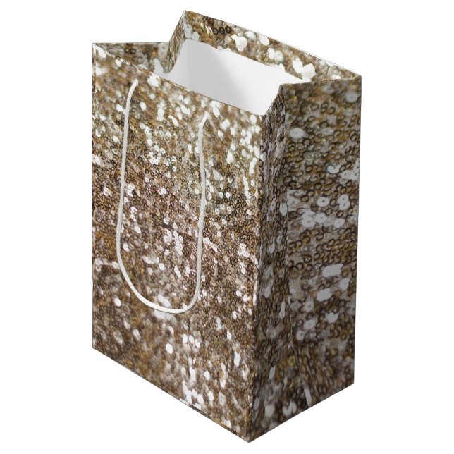 Gold Glitter Sparkling Glam Girly Glitzy Medium Gift Bag (Front Angled)