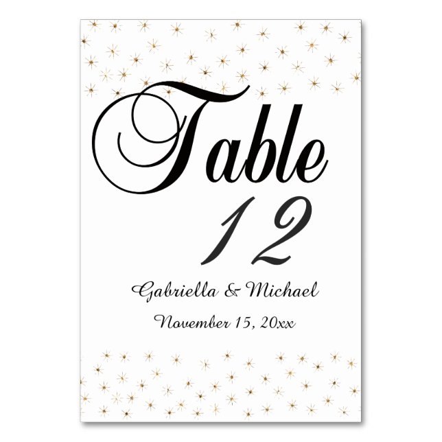 Gold Glitter Sparkling Stars Table Number (Front)
