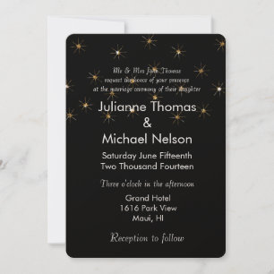 Gold Glitter Sparkling Stars Wedding Invitation
