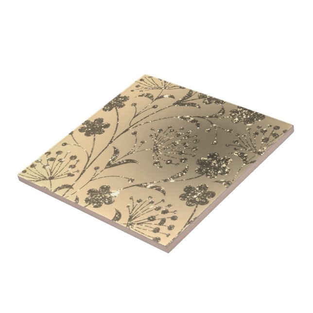 Gold Glitter Sparkly Flowers - Luxury Golden - Tile (Side)