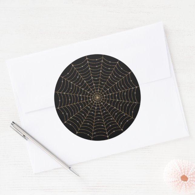Gold Glitter Spider Web  Classic Round Sticker (Envelope)
