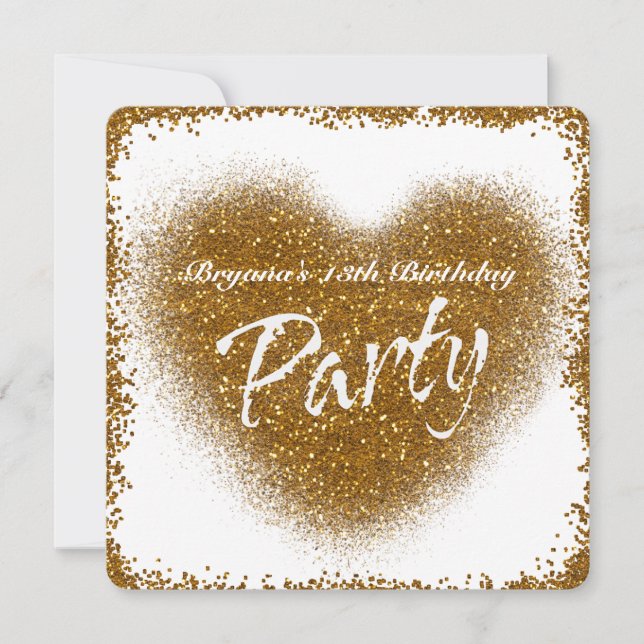 Gold Glitter Spill Heart Glamour PARTY Invitations (Front)