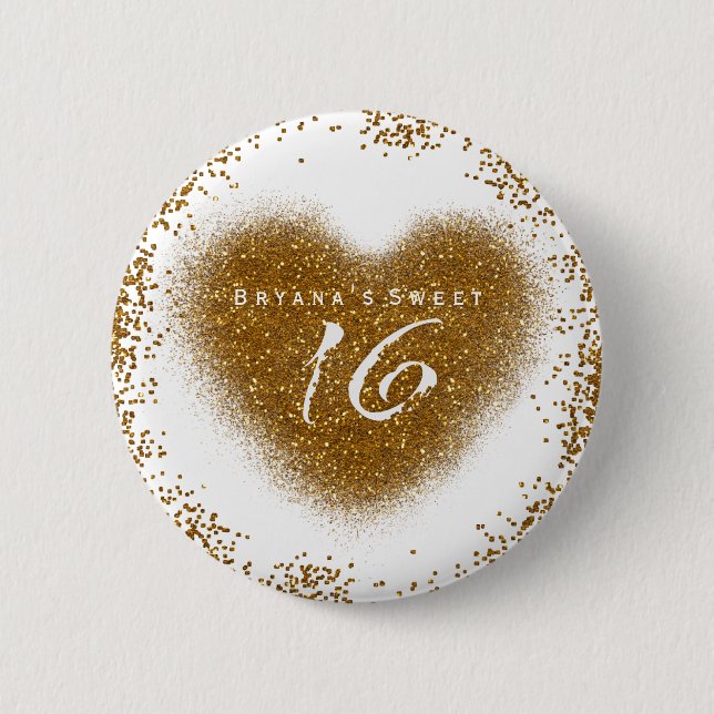 Gold Glitter Spill Sweet 16 Birthday Party Pin (Front)