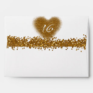 Gold Glitter Spill Sweet 16 Heart Envelopes