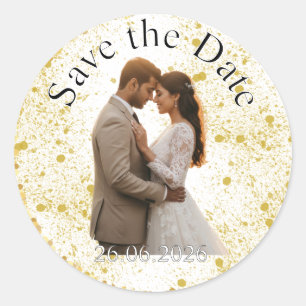 Gold Glitter Splatter Wedding Save the Date Classic Round Sticker
