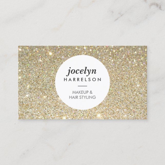Gold Glitter Spotlight Makeup Artist, Stylist Business Card (Front)