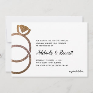 Gold Glitter Stacked Rings Modern Wedding Invitation